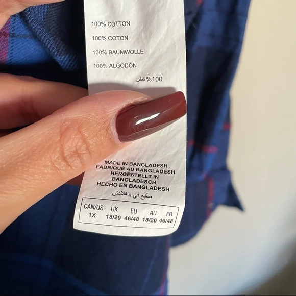 D/C Jean  Blue Red Plaid Long Sleeve Shirt Sz 1X - Picture 4 of 13